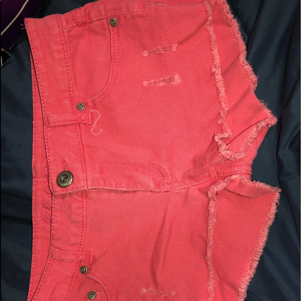 Coral jean distressed shorts